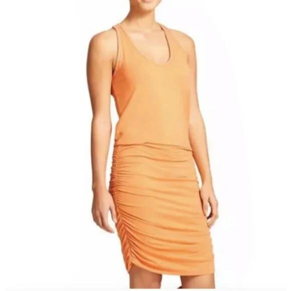 Athleta T Racerback Bodycon Dress with Ruching Womans M Tangerine Glo - Picture 1 of 11